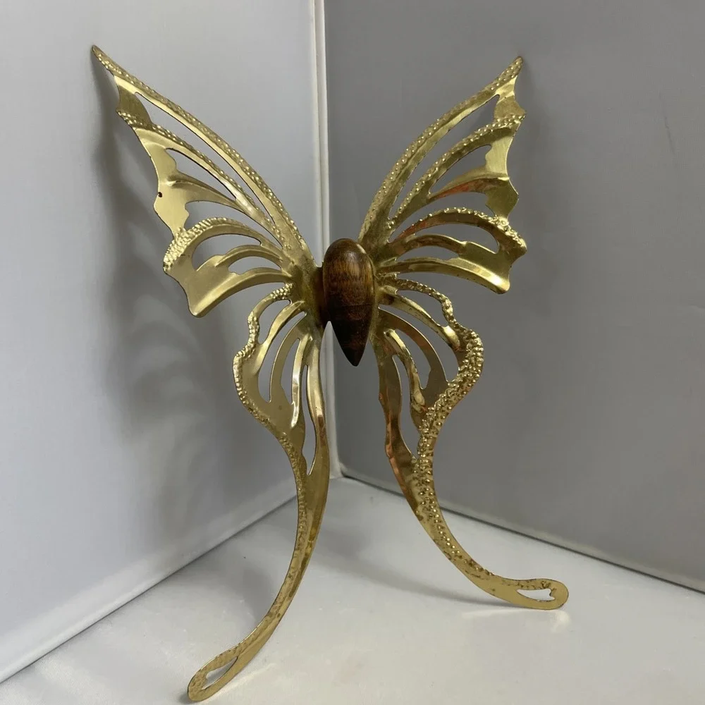 VTG Home Interiors Butterfly Set of 3 Gold & Wood Butterflies Wall Decor HOMCO - Picture 2 of 9